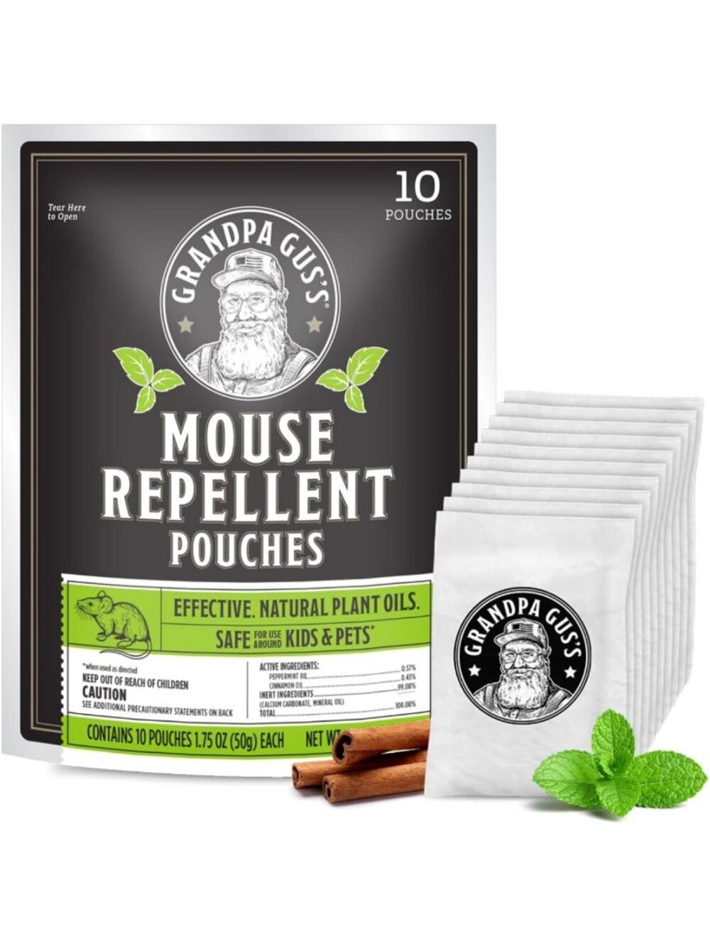 Natural Mouse Repellent Pouches - Peppermint & Cinnamon Scent, 10 Pack